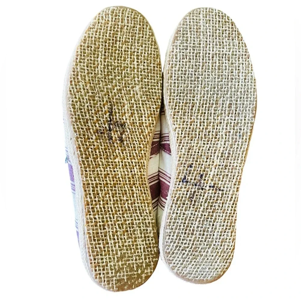 TOMS Alpargata espadrille slip-on canvas flats loafers 5.5 beige burgundy stripe